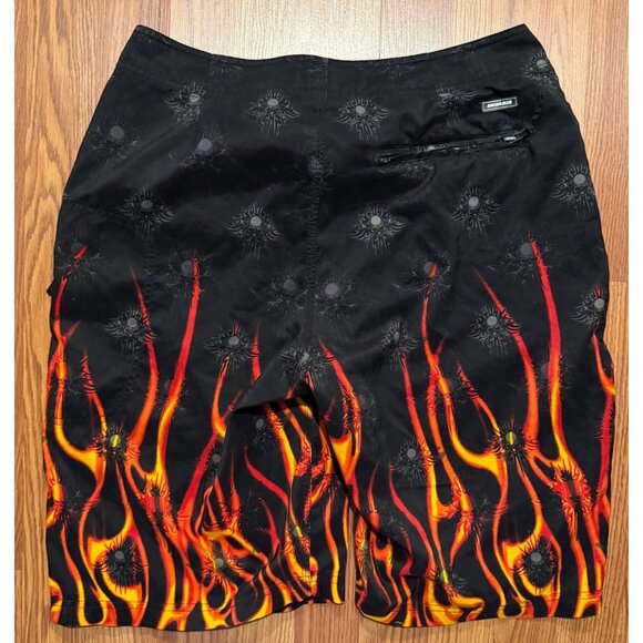 Vtg Anchor Blue Board Shorts Mens 32 10" Skulls Flames AOP Y2K Swim Trunks - Picture 2 of 6